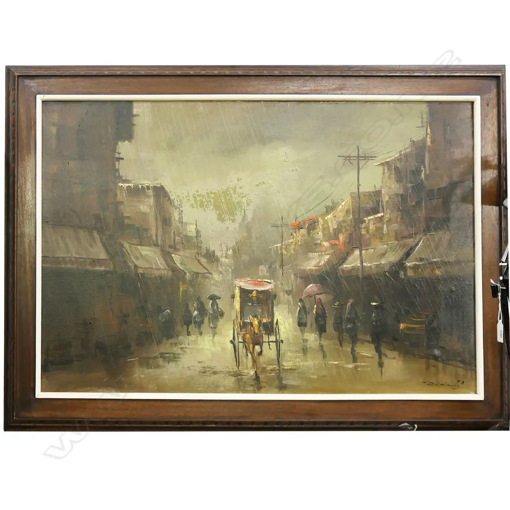 LG SIGNED OIL ON CANVAS; ASIAN STREET SCENE 590x900mm Image 1++
