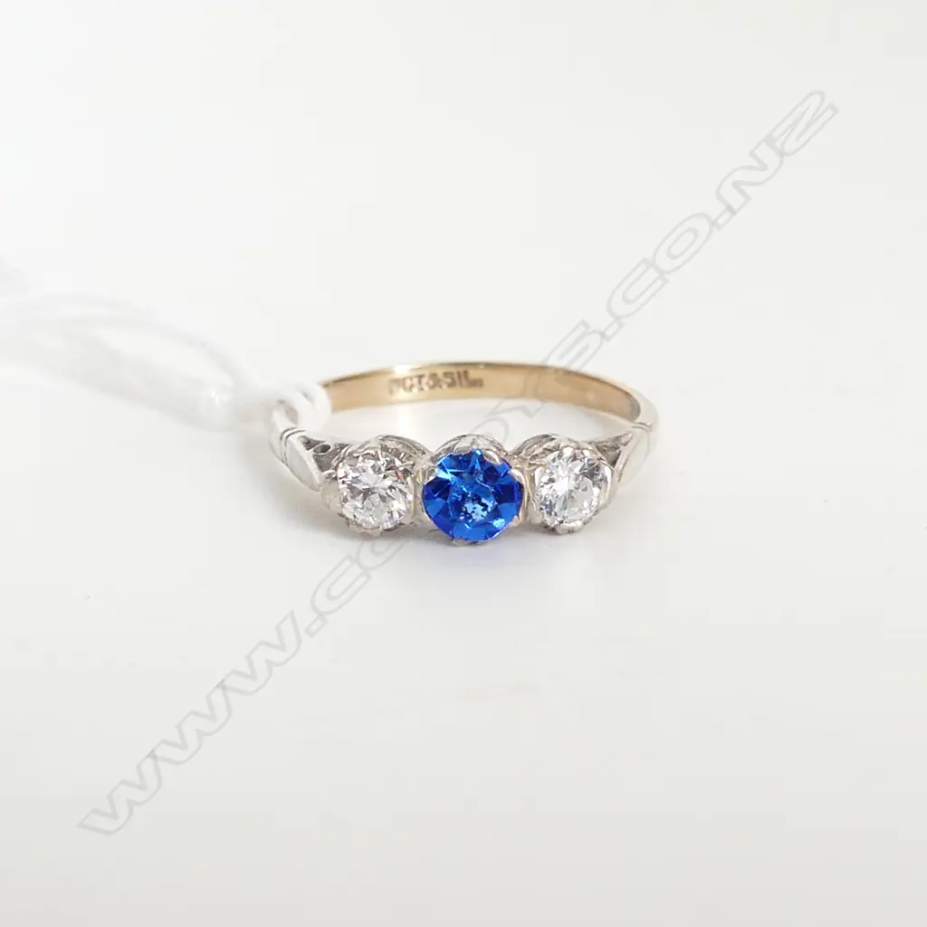 9ct & SILVER BLUE & COLOURLESS GEM SET RING,1.4gm, SIZE L Image 1++