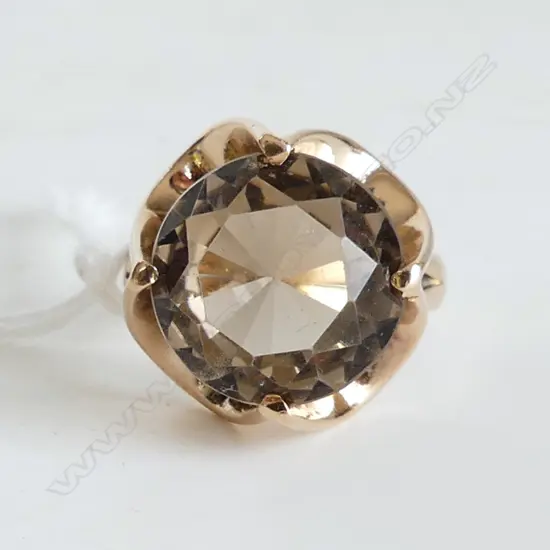 14ct GOLD RETRO RING w SMOKEY QUARTZ STONE, W.6.12gm
