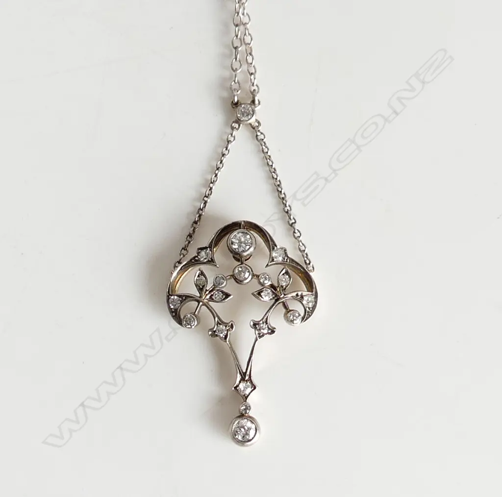 19THC BELLE EPOQUE GOLD BACK & SILVER FRONT DIAMOND PENDANT on silver chain Image 1++