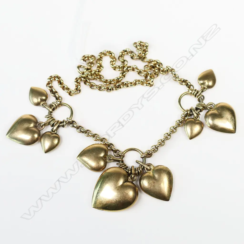 9CT YELLOW GOLD NECKLACE WITH HEARTS 24.32gms Image 1++