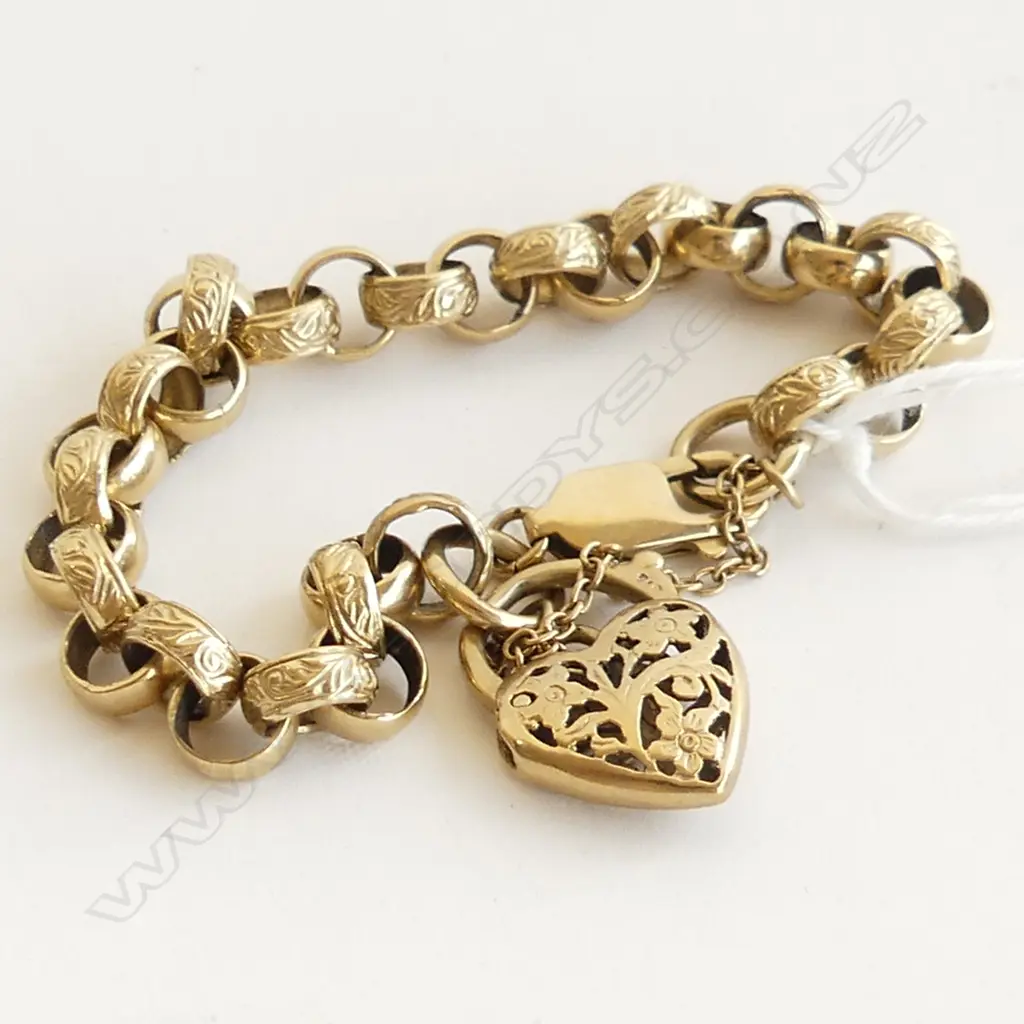 9CT GOLD PADLOCK LINK BRACELET 19.3 GRAMS L.190mm Image 1++