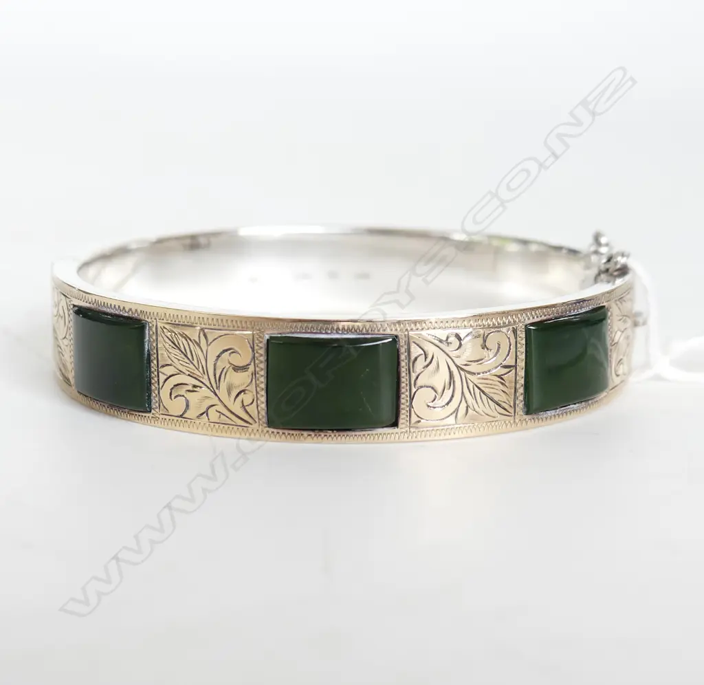 9ct GOLD OVER SILVER BRACELET w POUNAMU PANELS Image 1++