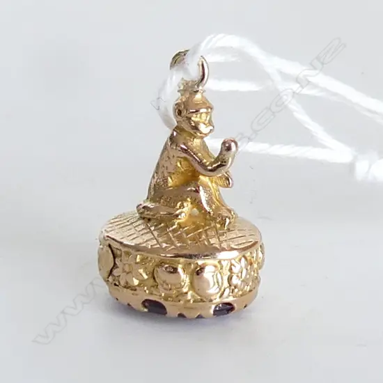 ANTIQUE 9CT GOLD FOB SEAL monkey & amethyst mounted