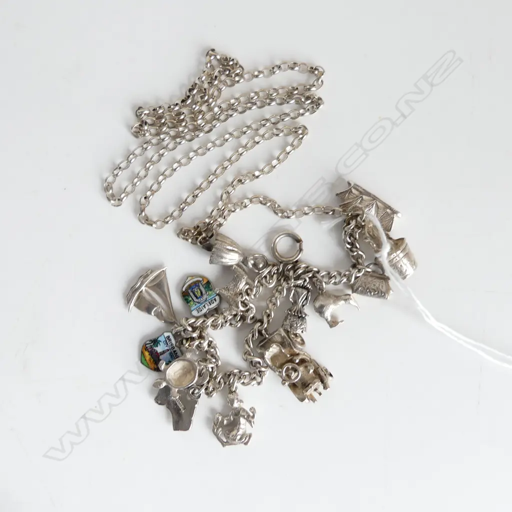 SILVER NECKLACE WITH 14 CHARMS, 53gm Image 1++