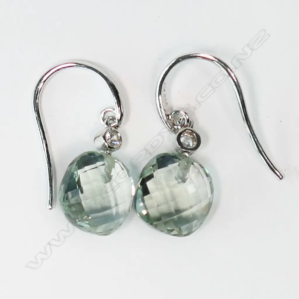 GREEN AMETHYST SILVER/CZ DROP EARRINGS Image 1++