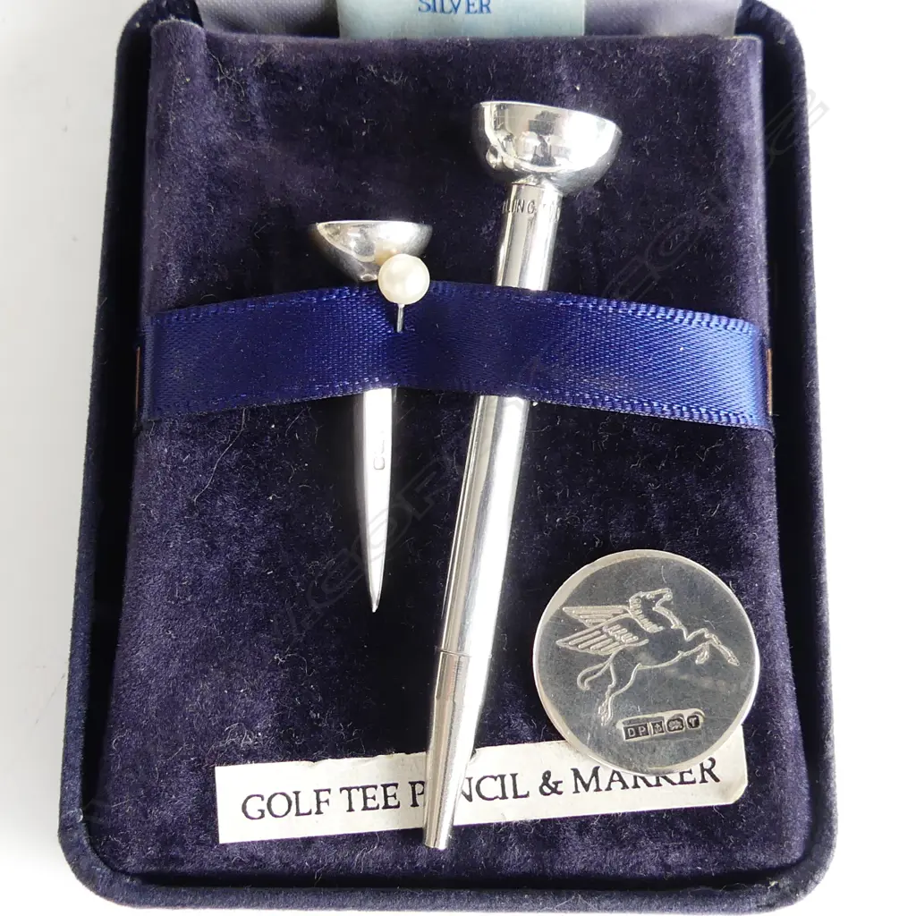 ST SILVER SET GOLF TEE, PENCIL & MARKER IN BOX, 12.8GM Image 1++