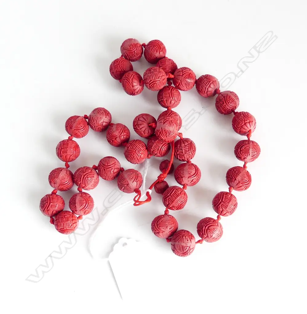 CINNEBAR LACQUER BEAD NECKLACE Image 1++