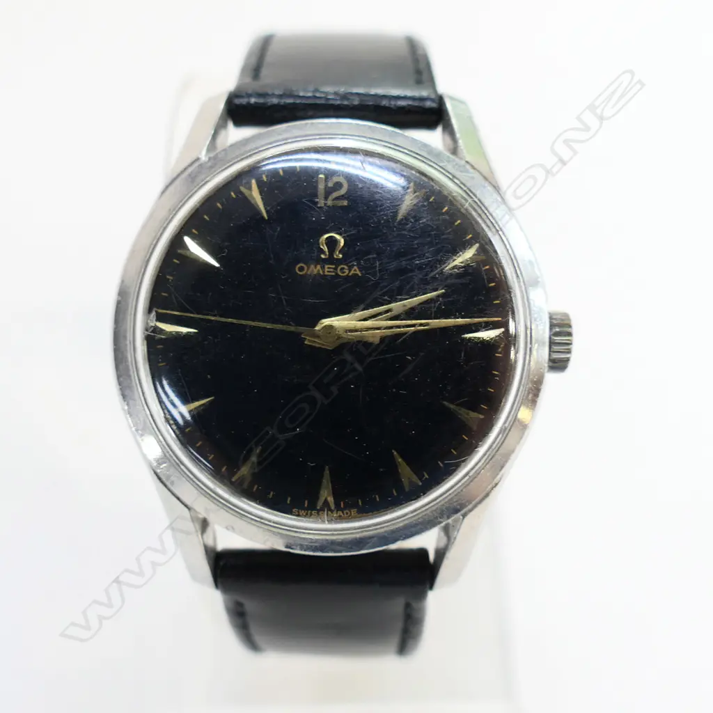 MENS OMEGA AUTOMATIC WATCH, BLACK LEATHER STRAP, WORKING Image 1++