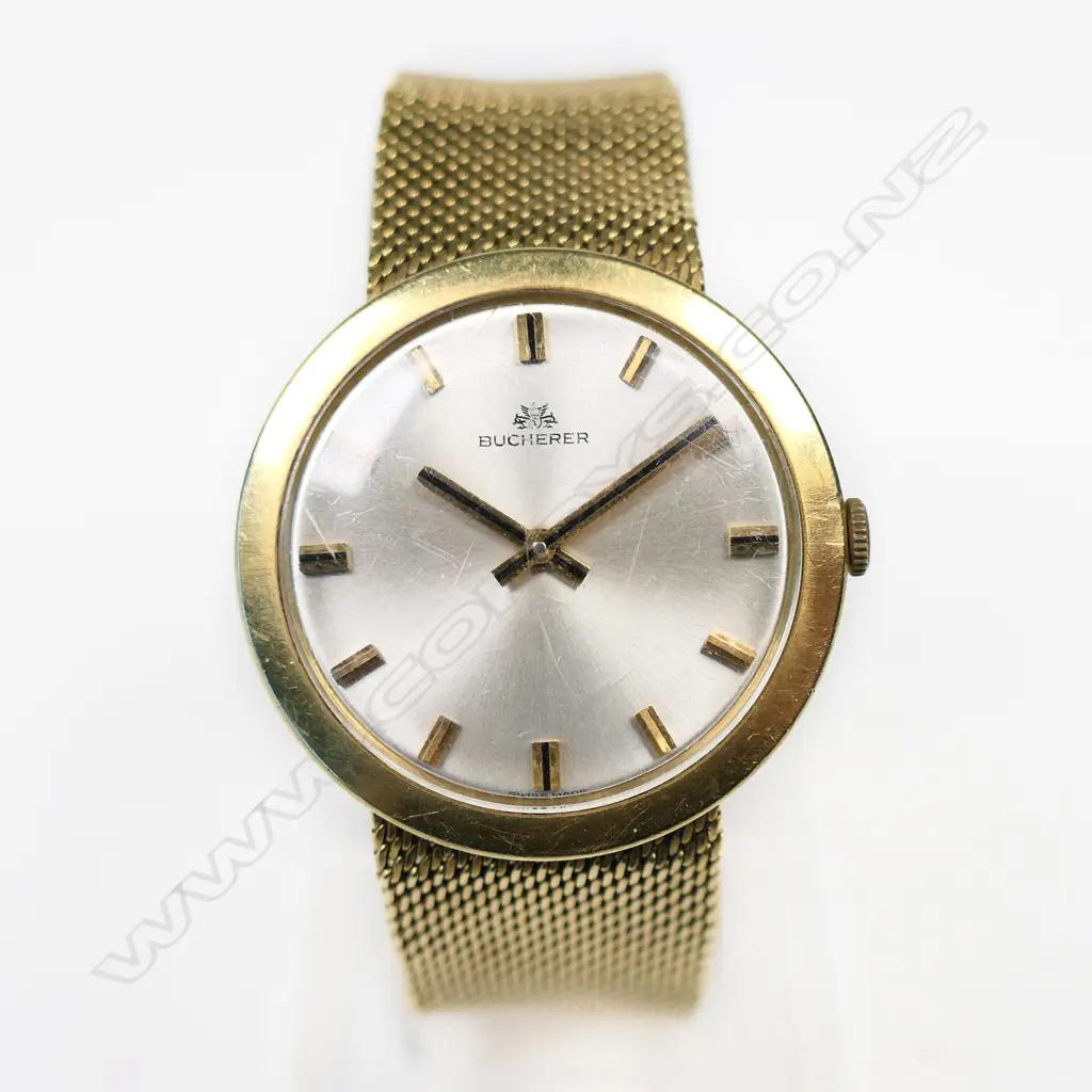 18CT YELLOW GOLD GENT'S VINTAGE BUCHERER WRIST WATCH 51.5gms Image 1++