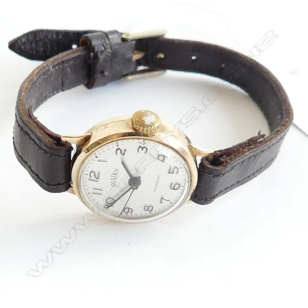 9CT VINTAGE WRIST WATCH 'GRADUS' INCABLOC (NOT RUNNING) 13 GRAMS Image 1++