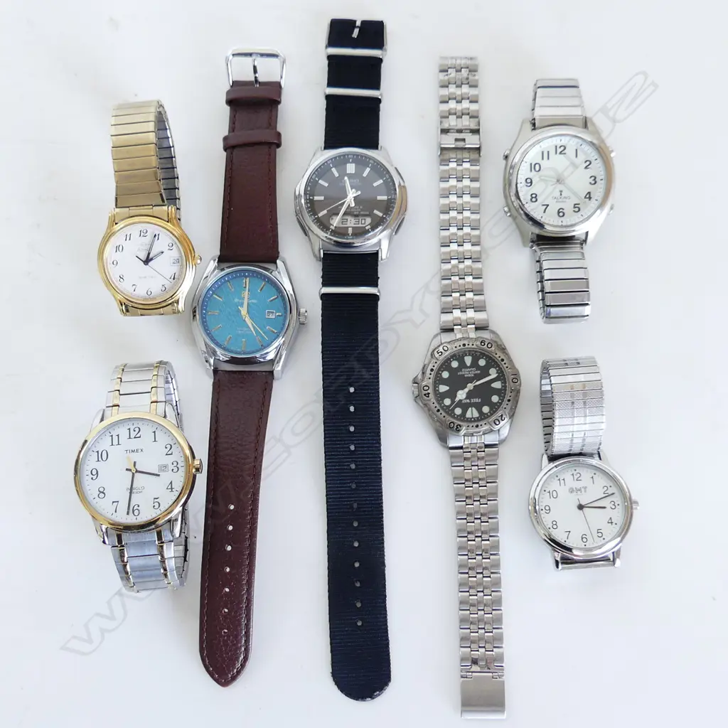 7 WATCHES;5 MENS, 2 WOMENS, INCL. GRAND SEIKO probably copy...ALL APPEAR TO BE WORKING... Image 1++