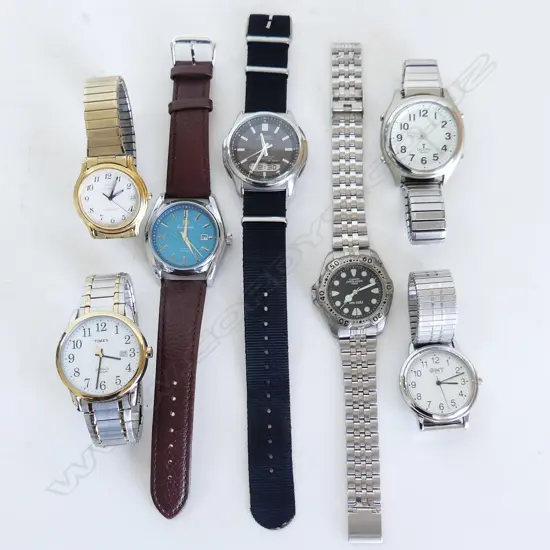 7 WATCHES;5 MENS, 2 WOMENS, INCL. GRAND SEIKO probably copy...ALL APPEAR TO BE WORKING...