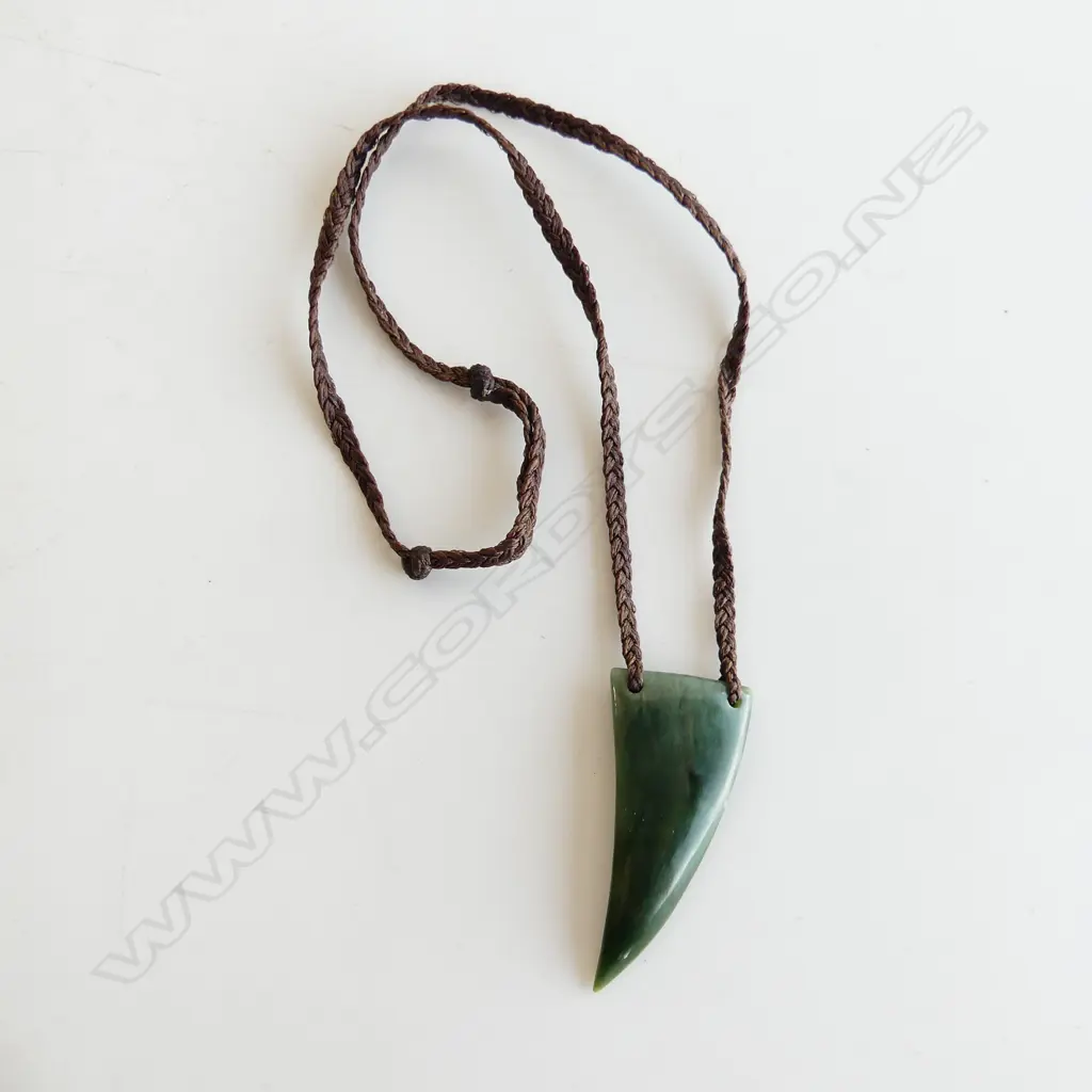 TE KAHA carved pounamu (gem kahurangi)  niho mango (shark tooth) pendant with certificate 2016. L 62mm Image 1++