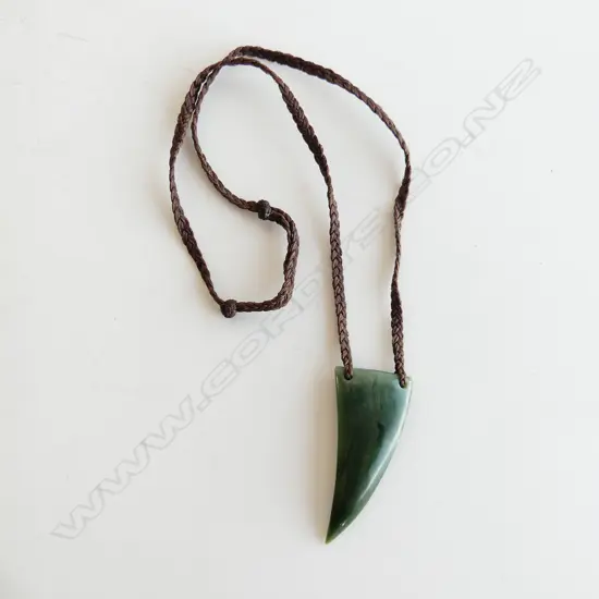 TE KAHA carved pounamu (gem kahurangi)  niho mango (shark tooth) pendant with certificate 2016. L 62mm