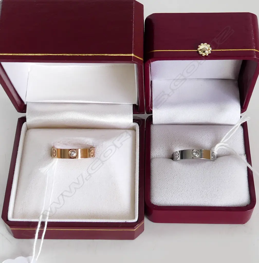 2 FASHION LOVE RINGS, GOLD & SILVER TONE IN BOXES Image 1++