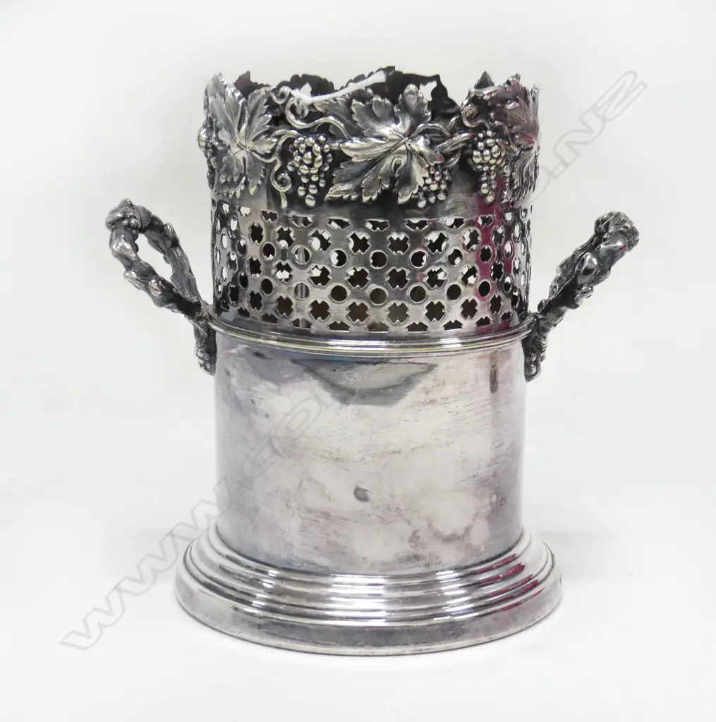 TALL SILVER PLATE WINE COASTER WITH HANDLES. H.175mm Image 1++