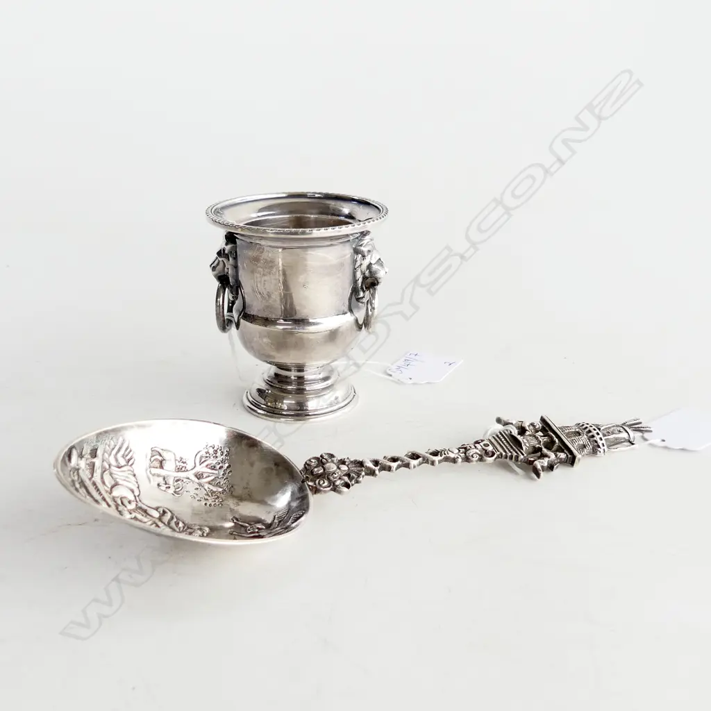 CONTINENTAL SILVER SPOON, DUTCH MANNER H.200mm 68 GM + EP MINIATURE WINE COOLER H.75mm Image 1++