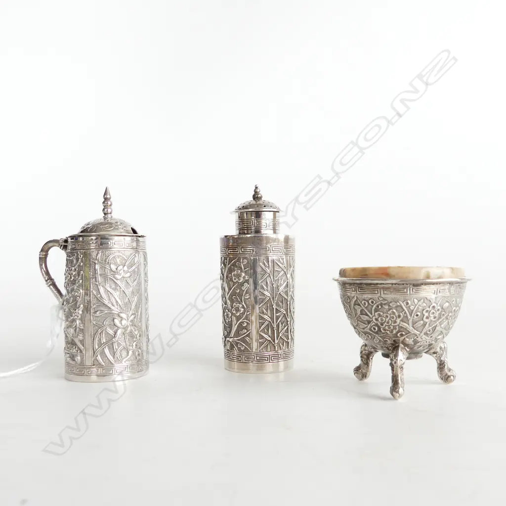 CHINESE SILVER CRUET SET 89 GRAMS Image 1++
