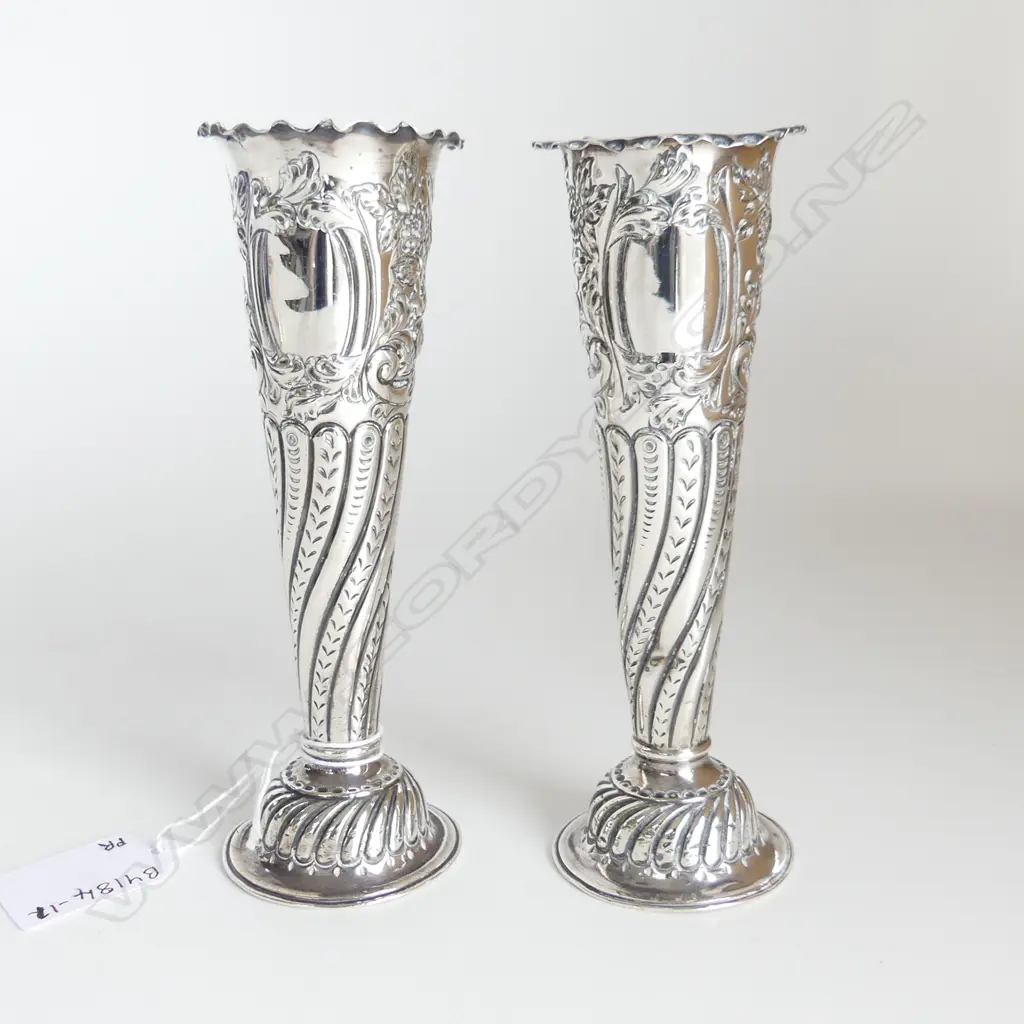 PAIR OF ST SILVER SPECIMAN VASES (weighted) H.150mm Image 1++