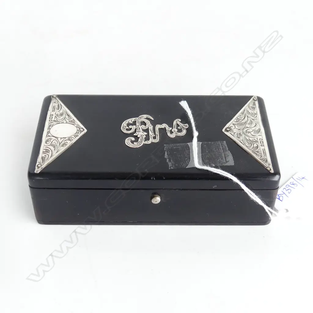 EBONY & STG SILVER PIN BOX W.125mm LONDON 1909 Image 1++