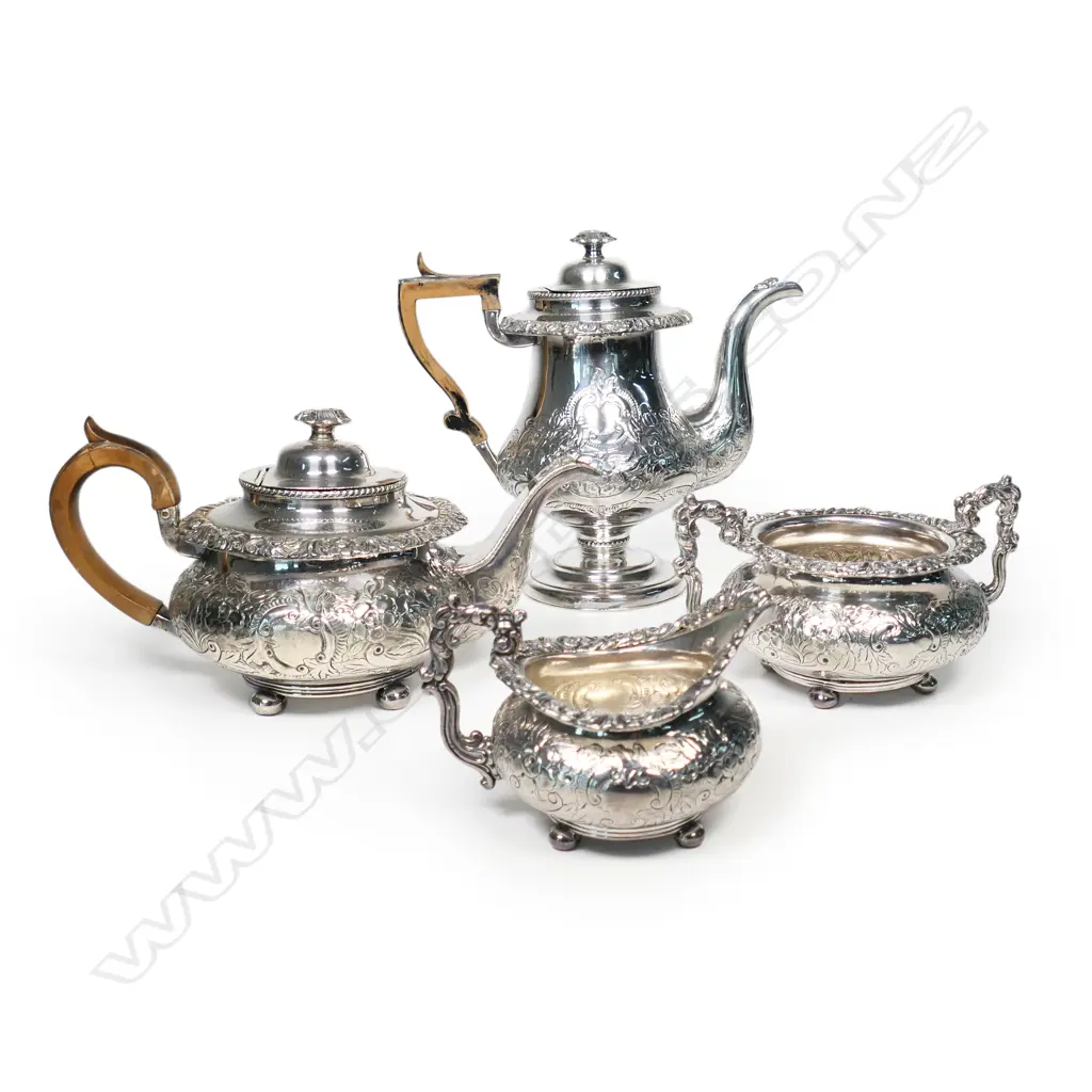 A Victorian Old Sheffield plate four-piece tea and coffee set, Image 1++
