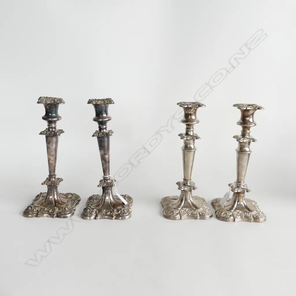 2 PRS SILVER PLATE ORNATE CANDLESTICKS. H.250mm Image 1++
