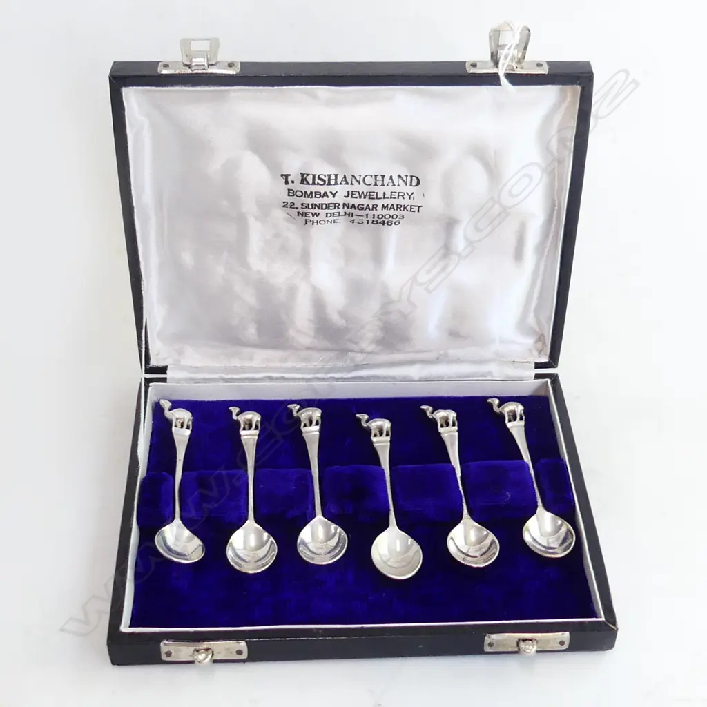 SET BOXED INDIAN SILVER? TEASPOONS, w CAMEL FINIALS Image 1++