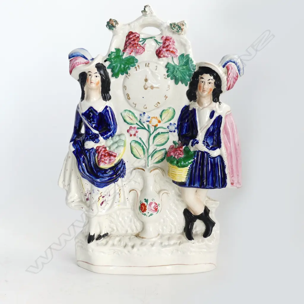 19thC STAFFORDSHIRE FLATBACK, FRUITSELLERS WITH CLOCK. H.310mm Image 1++