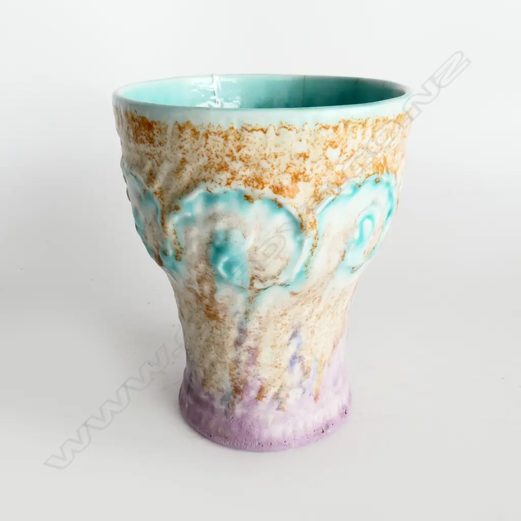 SIGNED CLARICE CLIFF VASE, ABSTRACT DESIGN IN PALE COLOURS, H.180mm, FAULTS Image 1++