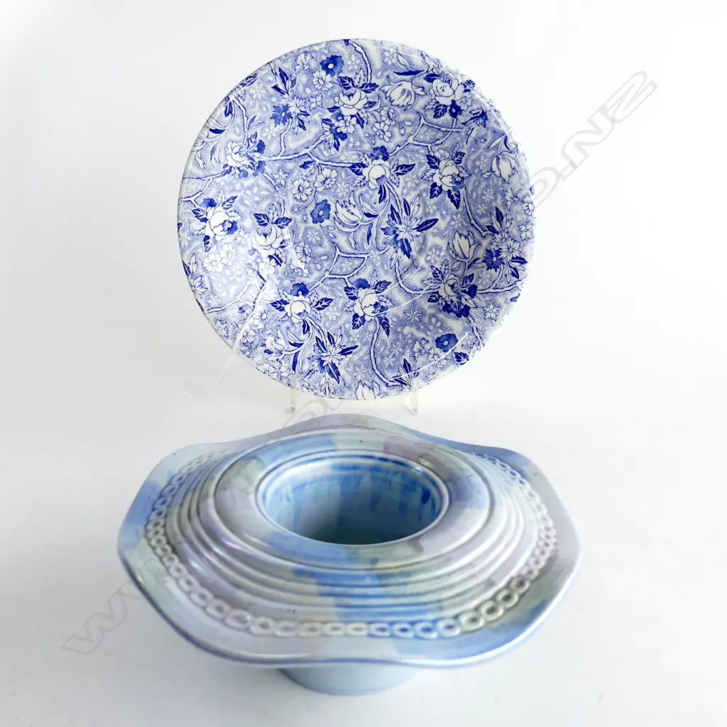 TWO MALING DISHES 'BLUE STORM' 1936 (hairline crack) & BLUE CHINTZ 1950 Image 1++