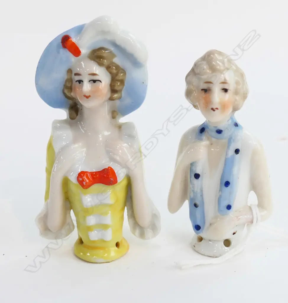 TWO DECO PERIOD HALF-DOLLS HAND PAINTED, ONE #1122 TO REVERSE, L.70 & 60mm Image 1++