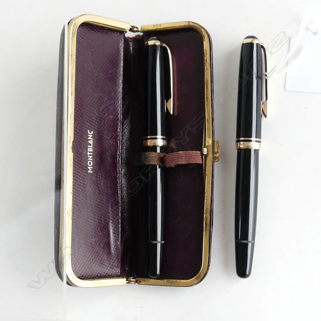 2 MONT BLANC 14CT NIB FOUNTAIN PENS IN ORIG. LEATHER CASE L.145mm Image 1++