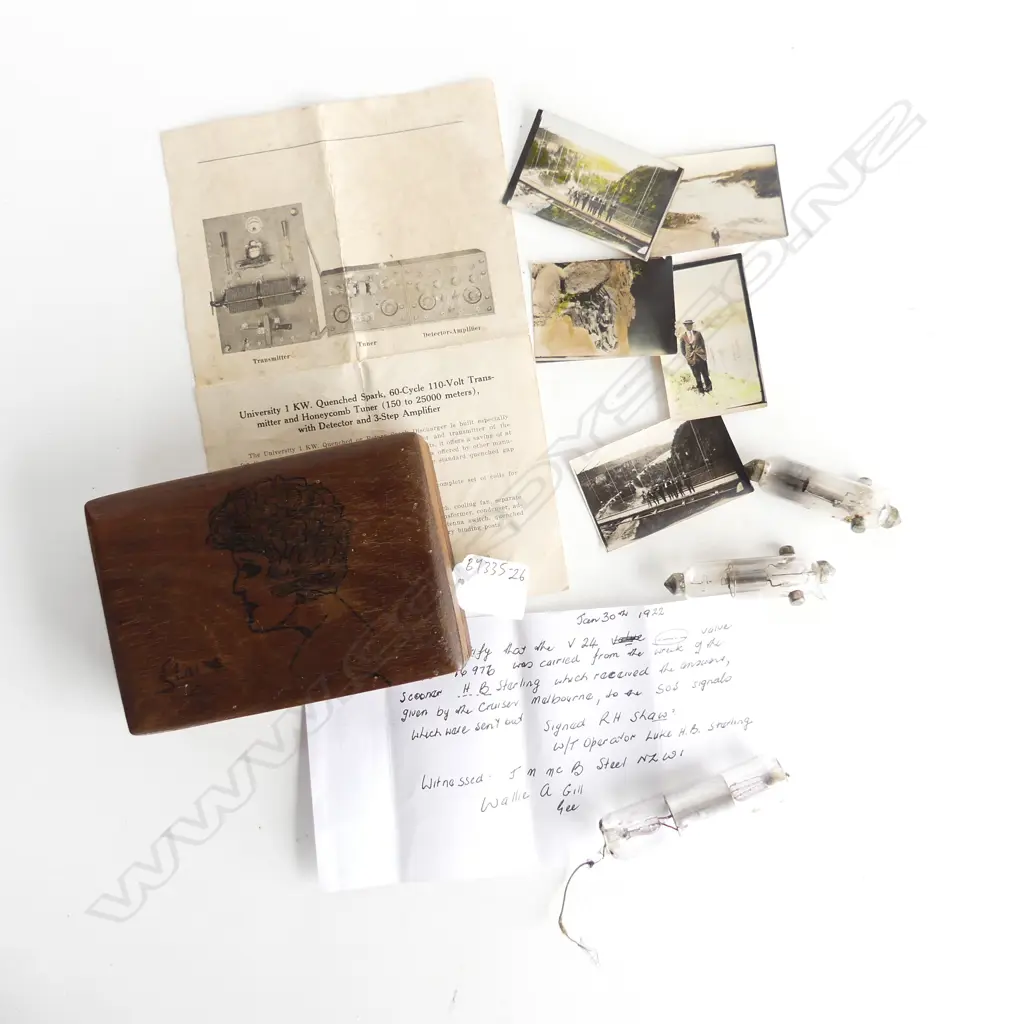 THE ACTUAL V24 RADIO  VALVE TAKEN FROM  THE H.B.STERLING BEFORE IT SANK NEAR NEWCASTLE 1922. . WITH NOTE &PHOTOS IN BOX  Image 1++