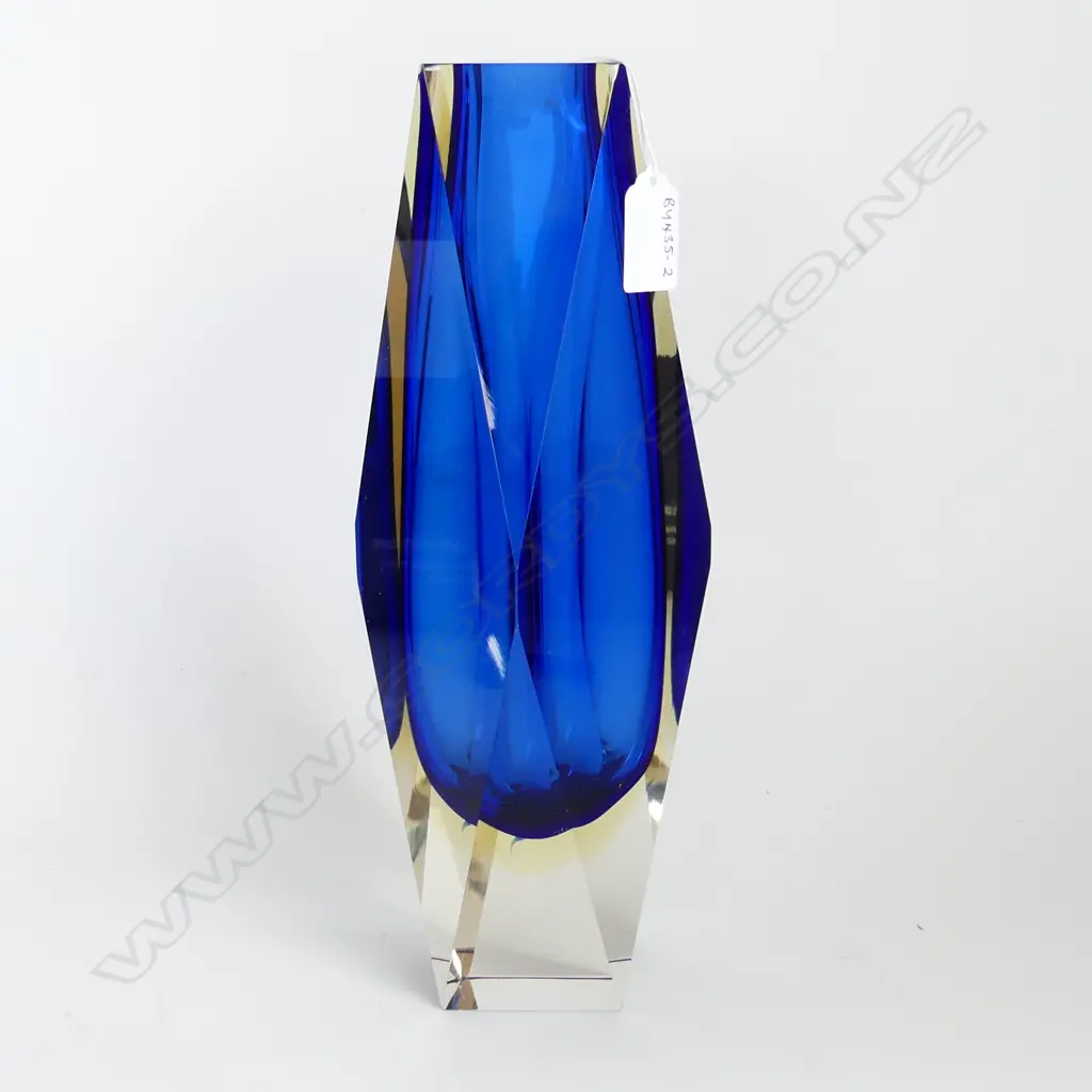 MURANO BLUE AND AMBER SOMMERSO GLASS VASE  H.305mm Image 1++