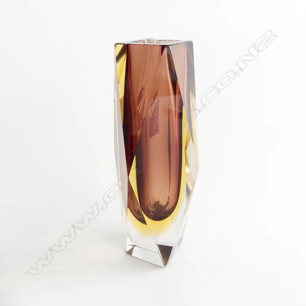 PURPLE SMOKEY COLOURED MURANO SOMMERSO FACET CUT VASE, H.170mm Image 1++