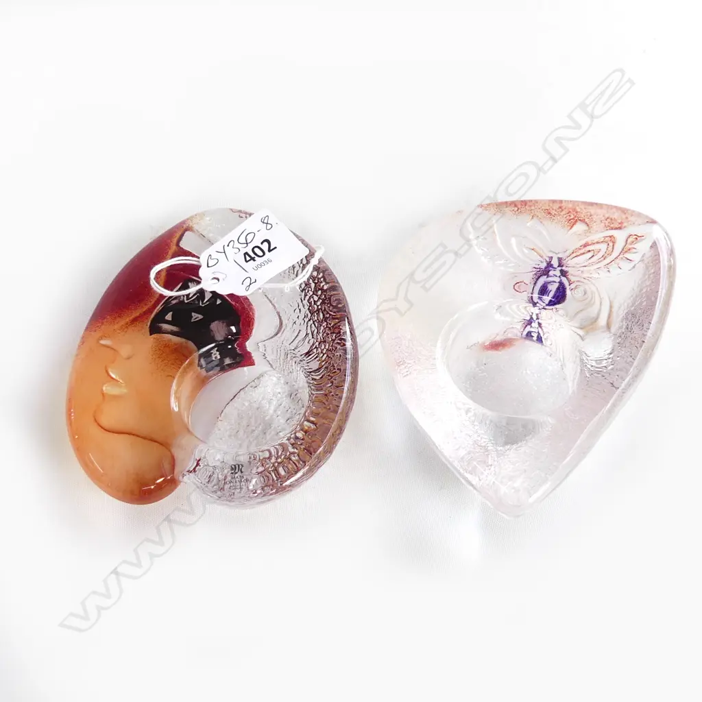 TWO x MATS JONASSON GLASS TEA LIGHT ART GLASS 'ATHENA ORANGE' HOLDERS  Image 1++