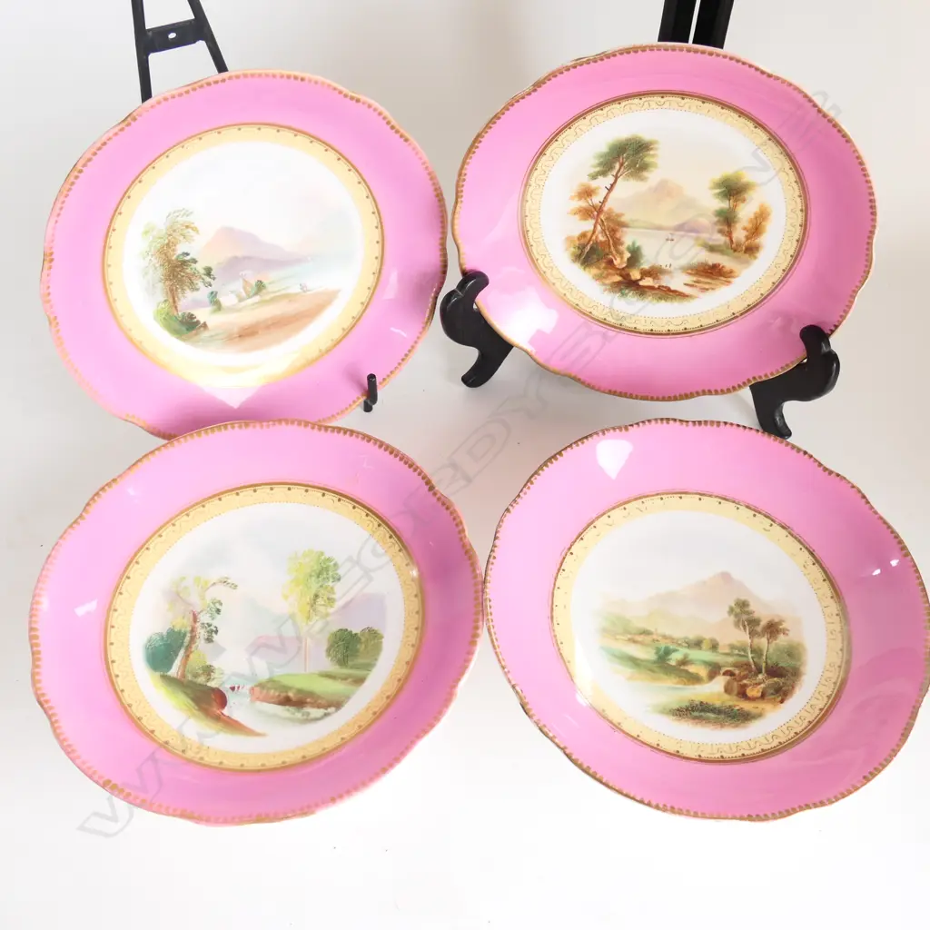 4 LATE GEORGIAN COMPORTS, PINK & GOLD w PASTORAL SCENES Image 1++