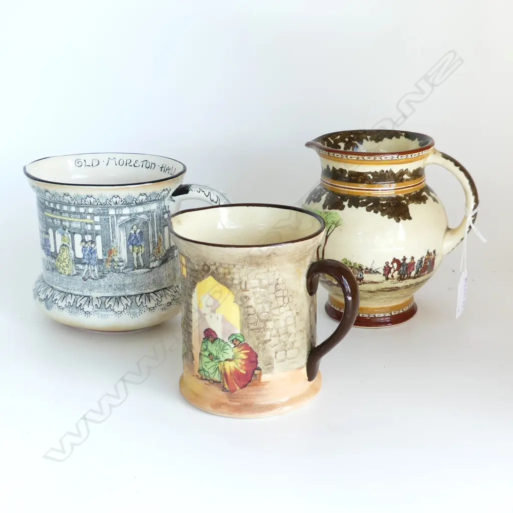 3 ROYAL DOULTON JUGS; OLD MORETON HALL, PILGRIMS, ARABIAN H.145mm Image 1++