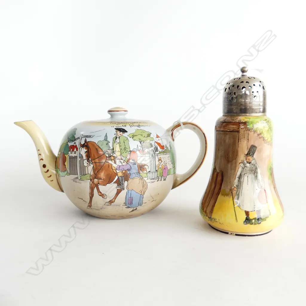 2 PCS, ROYAL DOULTON 'GAFFERS' SUGAR SHAKER (frit to base) & BURSLEM TEAPOT 'THE BAILIFF'S DAUGHTER' Image 1++
