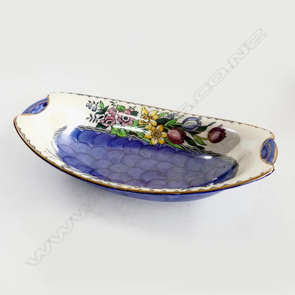 MALING THUMB PRINT OVAL LUSTRE DISH 'SPRINGTIME' 1950 (ex condition) L.300mm Image 1++