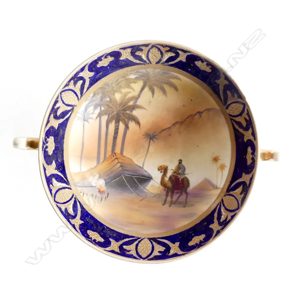 EARLY 1900s NORITAKE PORCELAIN TWO HANDLED FOOTED BOWL - DESERT SCENE INTERIOR Dia.200mm Image 1++