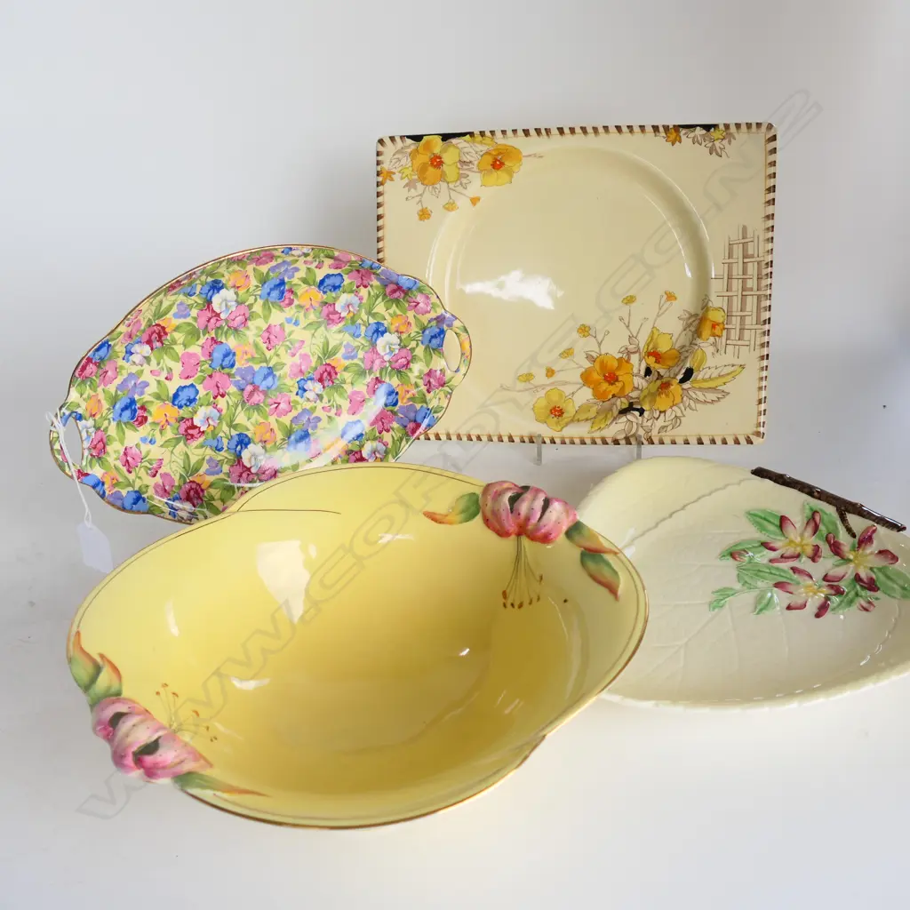 FOUR CHINA ITEMS SWEET PEA WINTON DISH L. 265 WINTON ORCHID BOWL  Dia 250 + BIARRITZ RECTANGULAR PLATE 265X210mm Image 1++