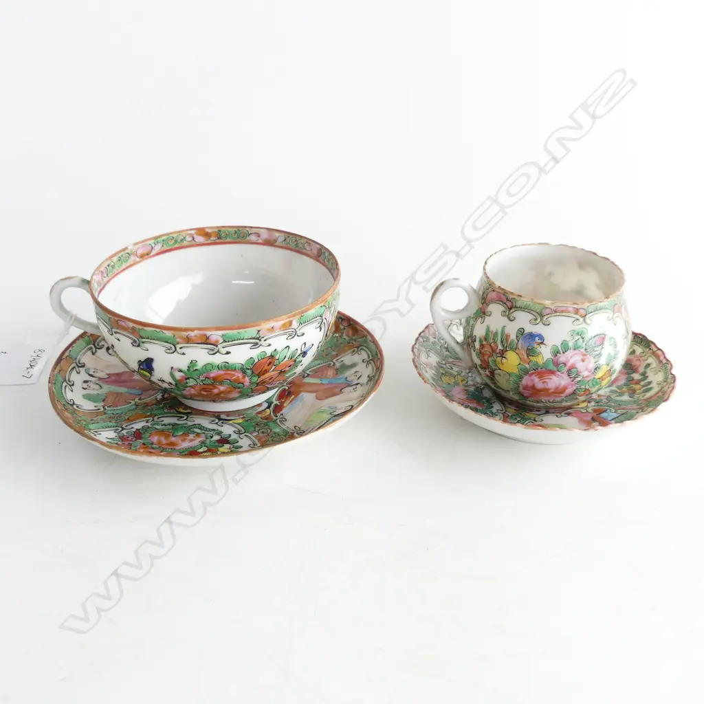 TWO FAMILLE ROSE CUPS AND SAUCERS - EGG SHELL PORCELAIN Image 1++