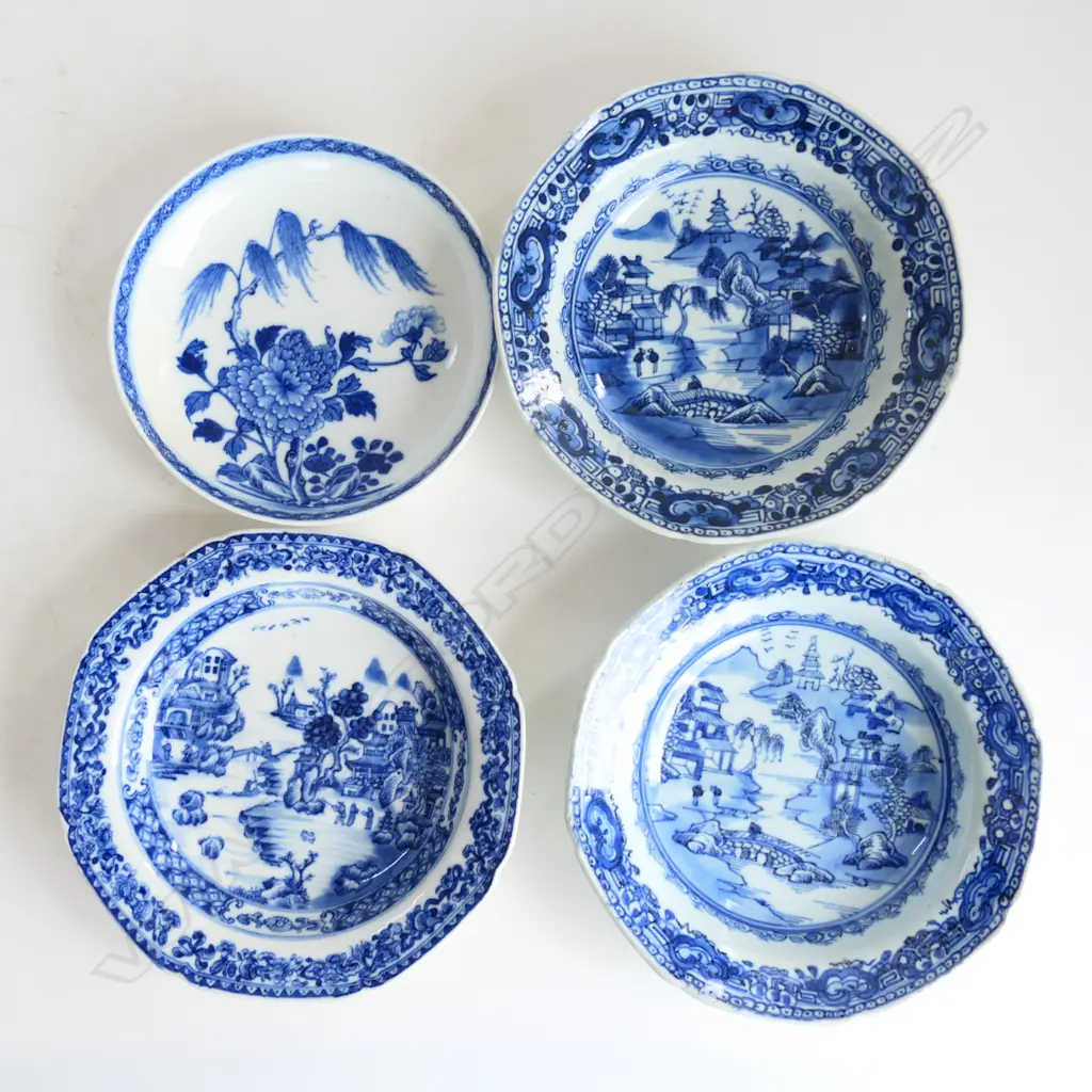 THREE 18th/19thC OLD CHINESE BLUE AND WHITE BOWLS 1 w hairline & ONE RESTORED SAUCER Image 1++