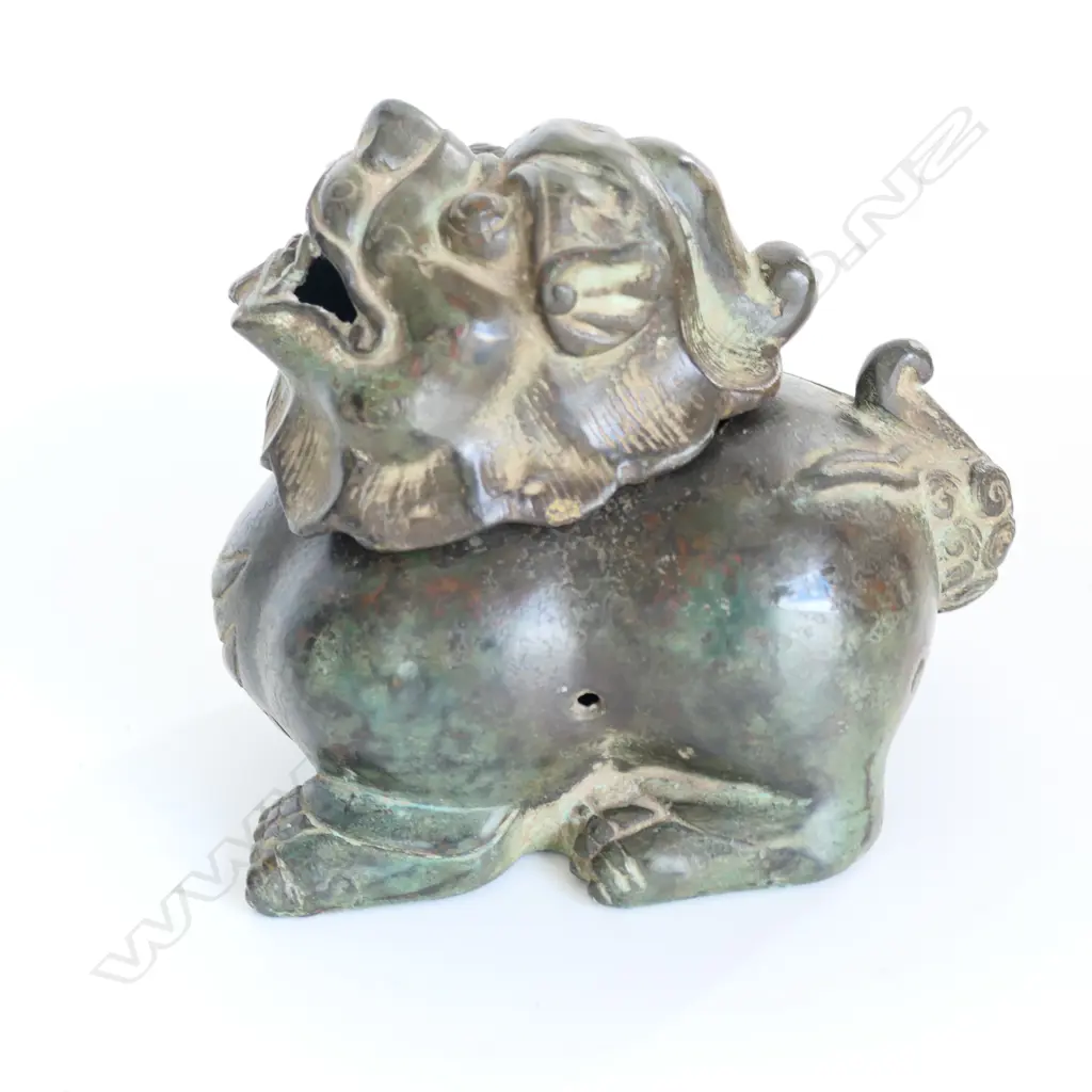 OLD CHINESE  ARCHAIC STYLE BRONZE INCENSE BURNER - GROTESQUE BEAST removable head H.120mm Image 1++