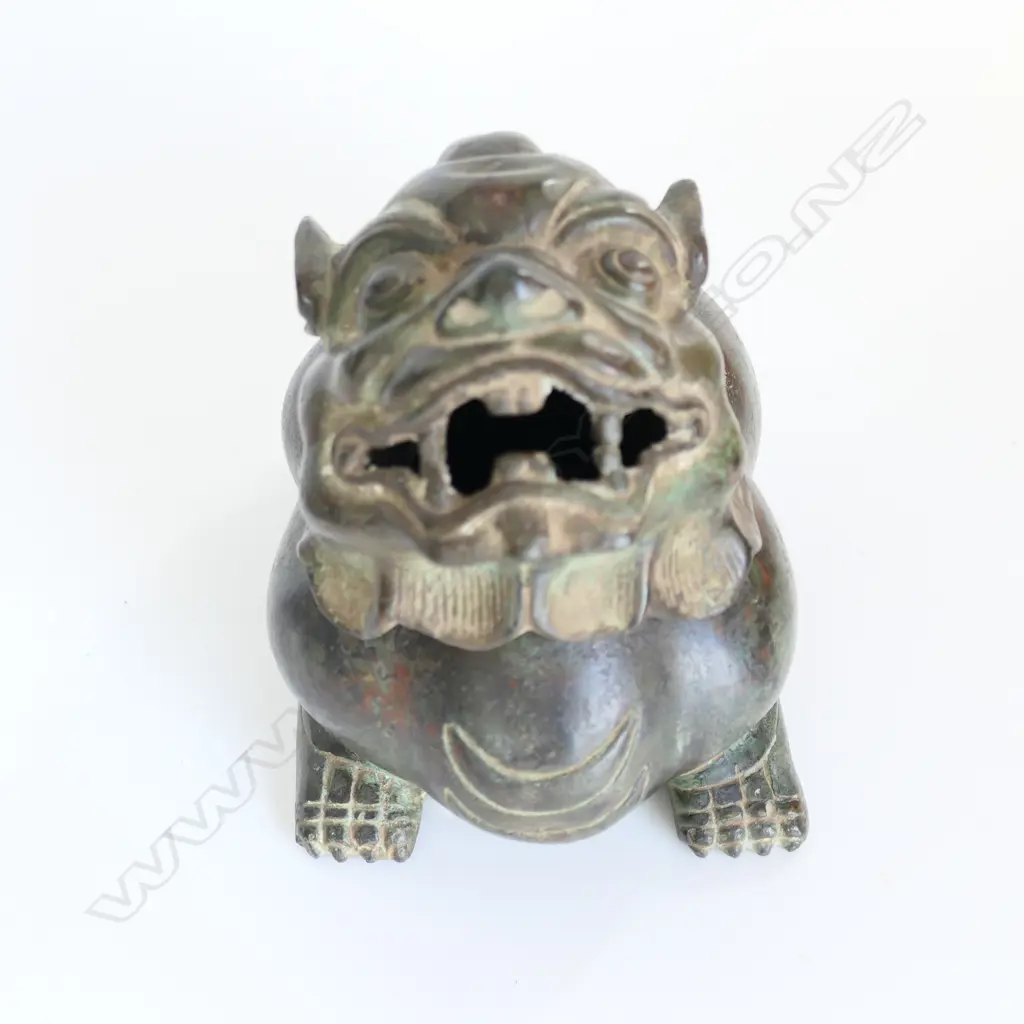 OLD CHINESE  ARCHAIC STYLE BRONZE INCENSE BURNER - GROTESQUE BEAST removable head H.120mm Image 1++