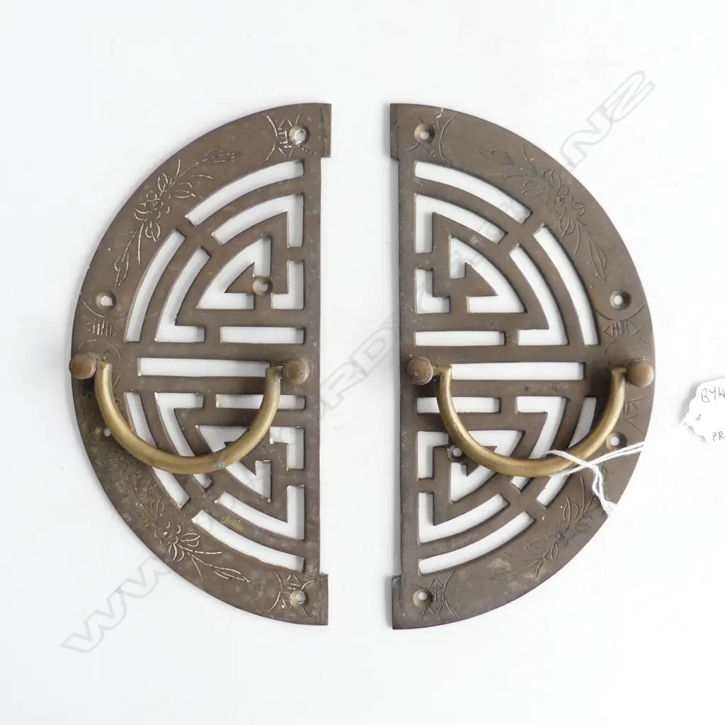 PAIR OF CHINESE DESIGN BRASS CABINET HANDLES 100 x 200mm Image 1++