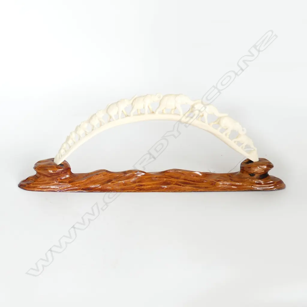 IVORY ELEPHANT BRIDGE ON WOODEN STAND L 410 MM Image 1++