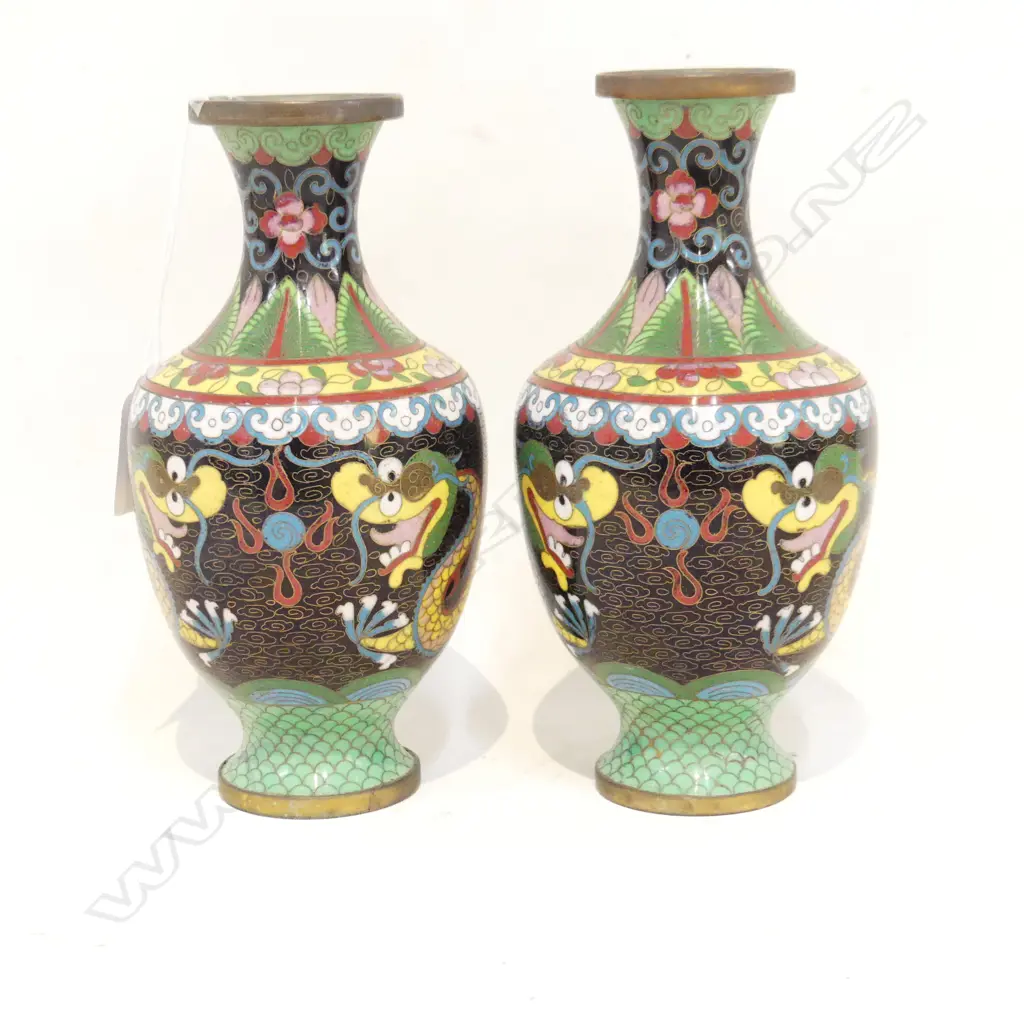 PAIR OF CHINESE DRAGON CLOISONNE VASES H.170mm Image 1++